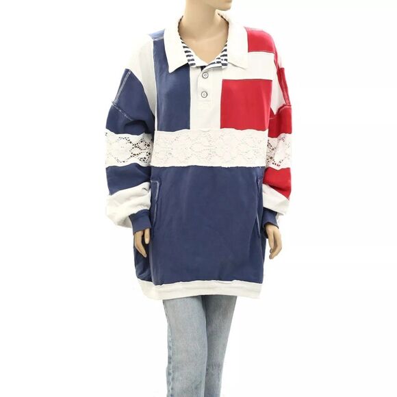 Free People We The Free American Dream Polo Pullover Top Striped XL NEW 284068 - Picture 8 of 8